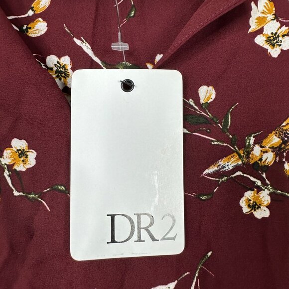 2/$24 NWT Daniel Rainn DR2 Floral Printed 3/4 Sleeve Blouse Burgundy #A0472 TRB3 - Picture 7 of 8